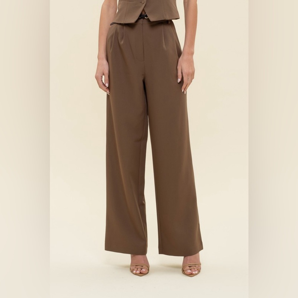 Pleated Wide Leg Dress Pants in Brown